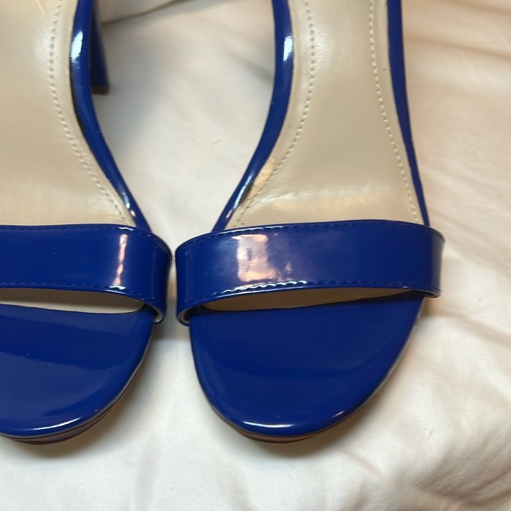 Calvin Klein Patent Leather Blue Heels with Ankle Strap and Buckle - Picture 9 of 9